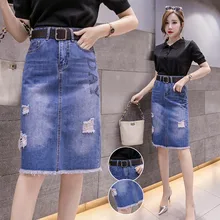 Женская синяя Повседневная Облегающая джинсовая юбка размера плюс с поясом, Модная Джинсовая юбка с карманами на пуговицах, новинка