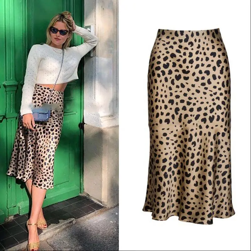 

JOYINPARTY Silk satin The Naomi Skirt Wild Things 3/4 Length Slip Style Skirt 2018 Leopard Print Skirt The Naomi Slip Skirt