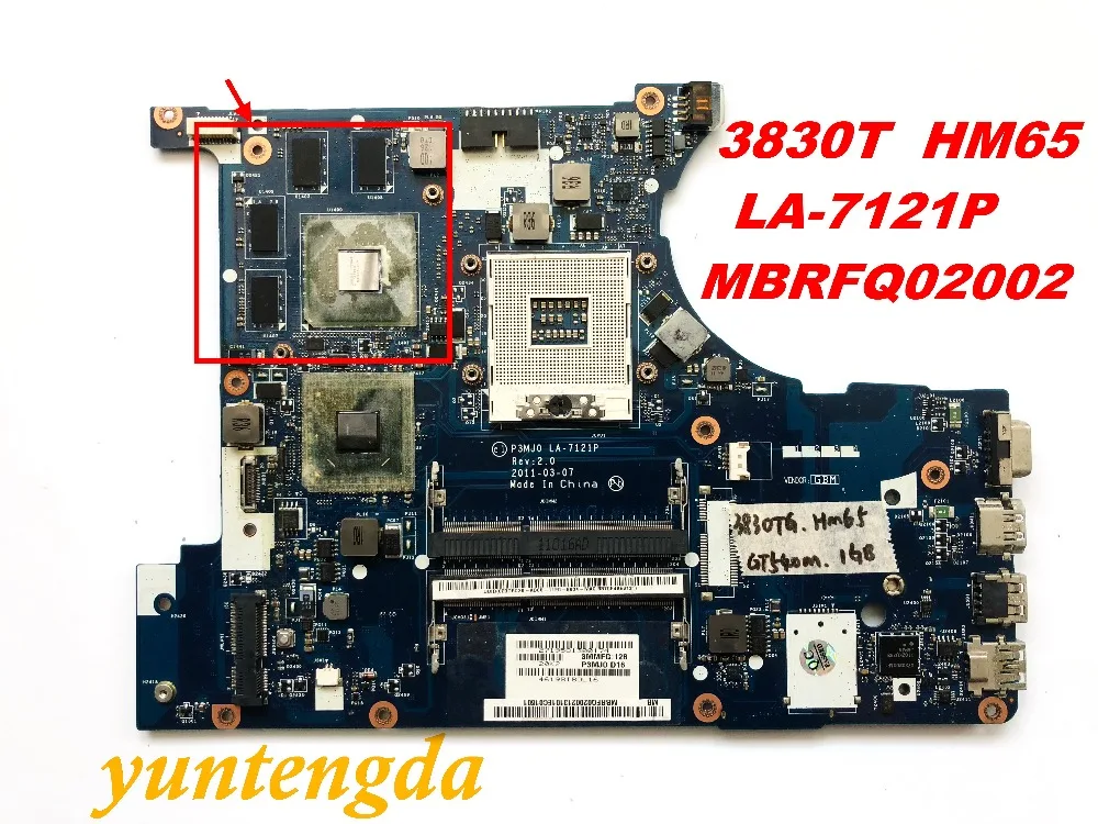 Оригинальный Для ACER 3830 т материнская плата 3830 т HM65 GT540M 1 г LA-7121P MBRFQ02002 испытанное хорошее Бесплатная доставка разъемы