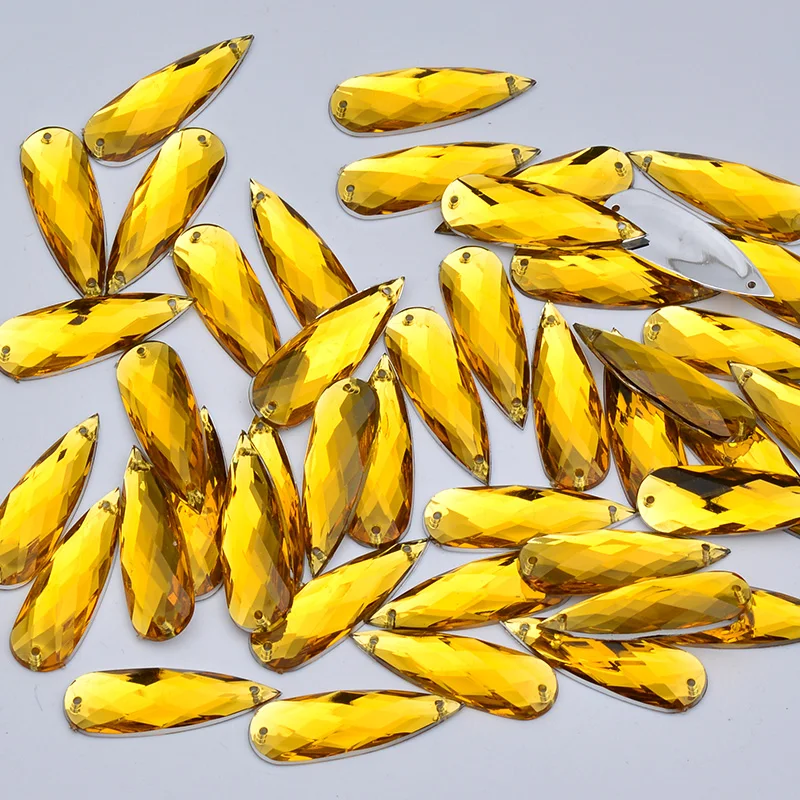 

JUNAO 10x30mm Big Yellow Crystal Sew On Rhinestones Applique Drop Acrylic Gems Flatback Stones for Clothes Jewelry Decor Crafts