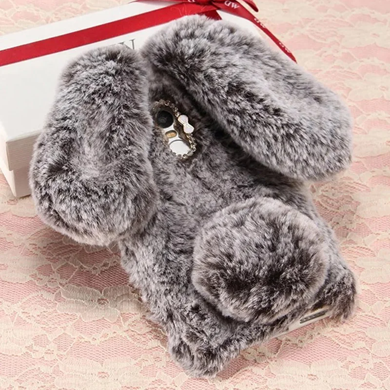 

For ZTE Blade V7 Lite V8 Mini Axon 7 Mini Max Plush Bunny Soft Fur Fluffy Cute 3D Rabbit Ears Jewelled Diamond TPU Case Cover