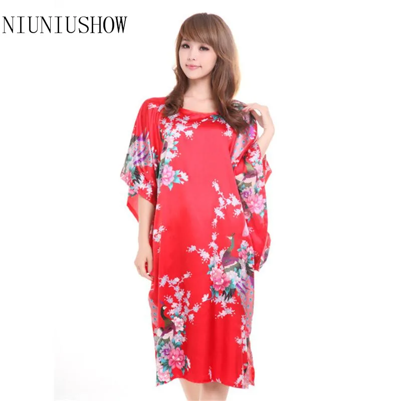 Hot Sale Red Chinese Style Silk Robe Dress Women Summer New Bathrobe