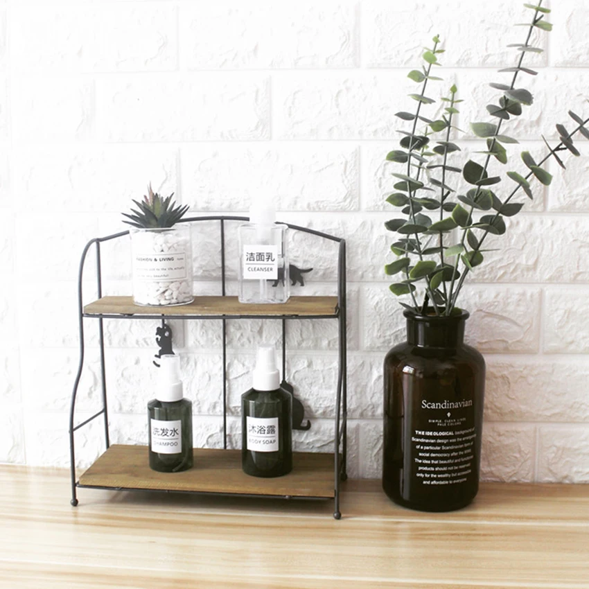 الحديد تخزين الرف مع خشبية التقسيم التجميل تخزين الرف الفضاء توفير المنظم تخزين مزدوجة الرف ل مكتب ، الحمام