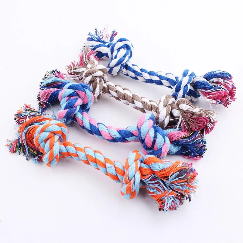 1pc Pet Dog Toy Double Knot Cotton Rope Braided Bone Shape Puppy Chew Toy Cleaning Tooth - Цвет: Random