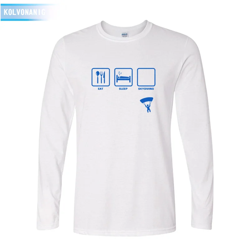 KOLVONANIG брендовая одежда Eat Sleep прыжки с парашютом забавная Мужская футболка хлопковая футболка с длинным рукавом футболки - Цвет: White 01