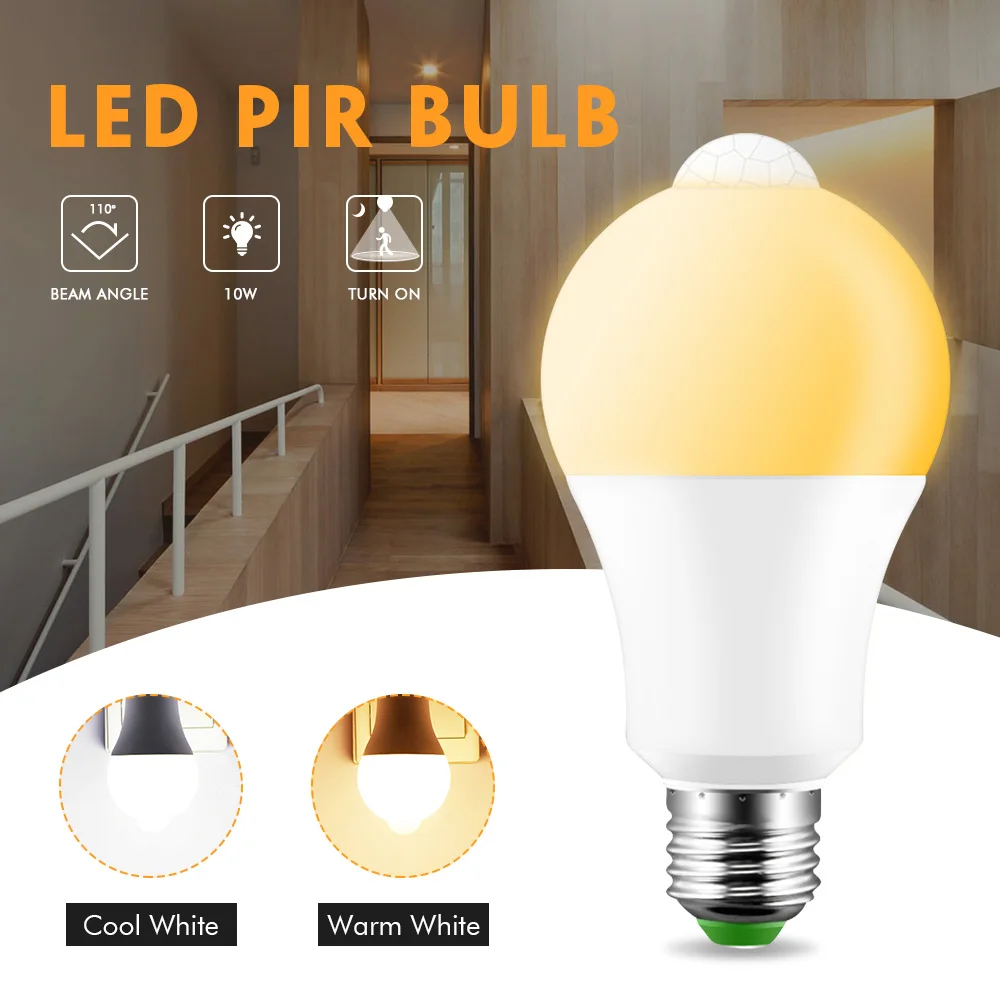 12 Вт E27 Led PIR датчик движения Лампа 220 в 110 В от сумерек до рассвета светильник IP44 с