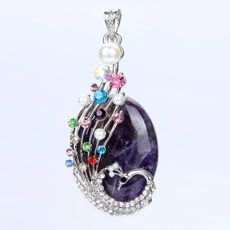 Baru Fashion Wanita Oval Batu Alam Burung Merak Liontin Untuk