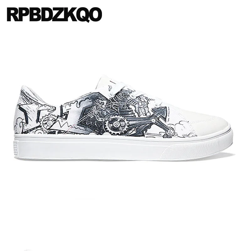 Pista Alta Up Los De Blanco Hombres Lujo Lace Pintura Skate Calidad Famosa Zapatillas Pisos Blancos Zapatos Impreso Marca FqS1RHww
