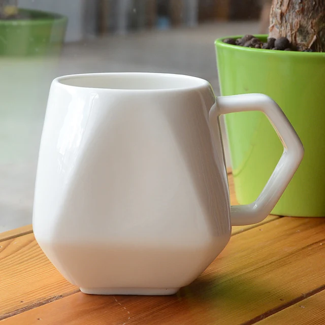 White Rhombus Diamond Shape Polygon Style Creative design Custom Coffee