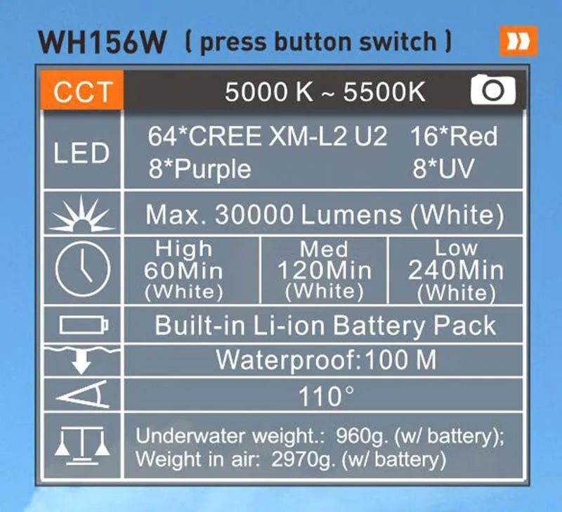 ARCHON DH150W WH156W Дайвинг светильник XM-L2 U2 УФ светодиодная вспышка светильник 30000 лм подводного погружения светильник s 150 метров водонепроницаемые фонарики