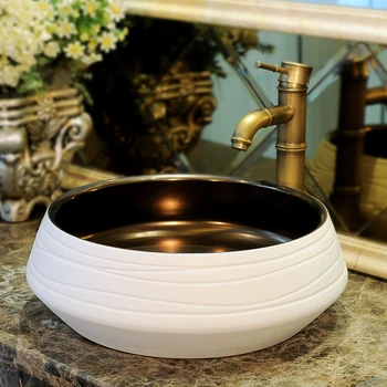 

Round Artistic Porcelain Ceramic Bathroom Sink Countertop Wash Basin ceramic basin gold