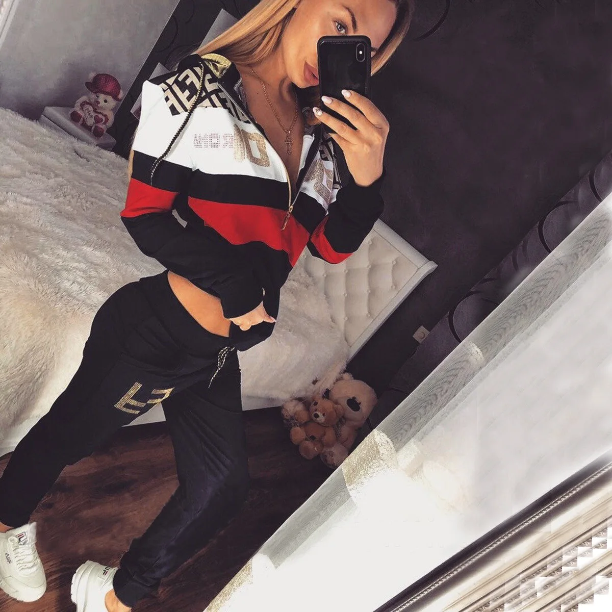 

ZOGAA 2019 Patchwork 2 Piece Set Women Pant and Top Autumn Plus Size Casual Outfit Sweat Suits Two Piece Sweatshirt Tracksuit
