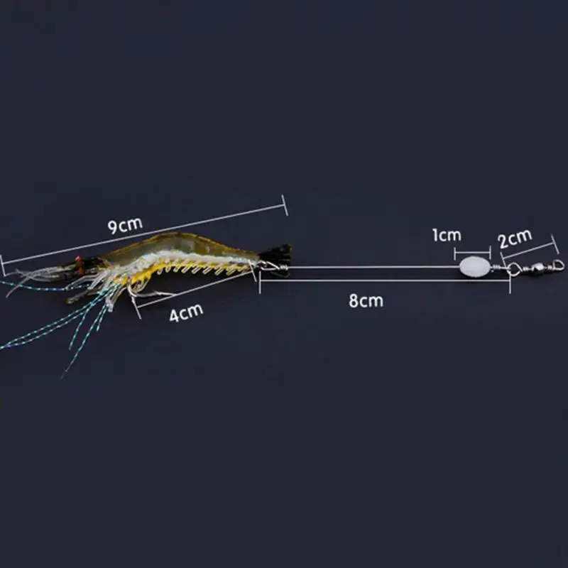 PVC Artificial Fishing Lure Bionic Shrimp Soft Bait Fishing Tackle with Hook Noctilucent Luminous Night Glow Bead