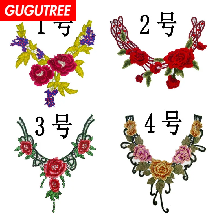 

GUGUTREE embroidery big collar patches flower patches badges applique patches for clothing ZM-45