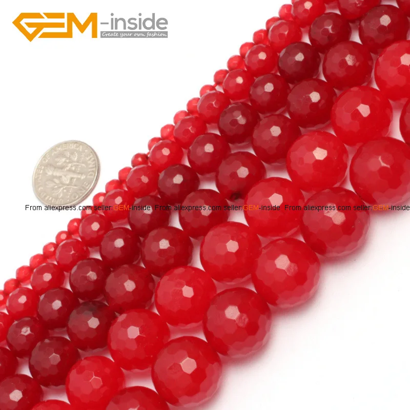 Round Faceted Red Jade Beads Fashion Jewelry Beads...