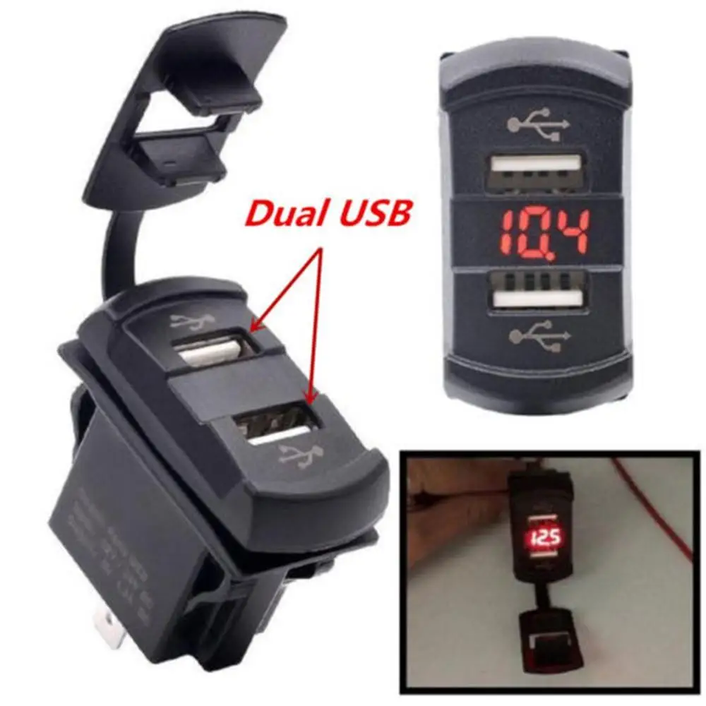 

Pa66 Nylon Scooter Mobile Phone Car Charger Dual Usb With Voltmeter Car 5V 4.2A Waterproof Universal Voltage