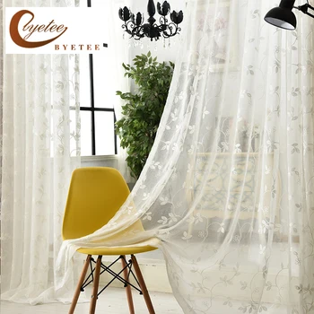 

[byetee] White Embroidered Gauze Voile Kitchen Sheer Organza Curtains Doors For Bedroom Study Curtain Living Room Tulle Drapes