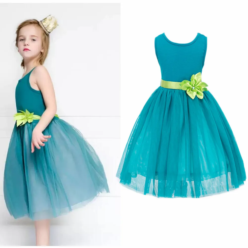 Light Green Sleeveless Sequined Vestido Dress Girls Toddler 3D Flower