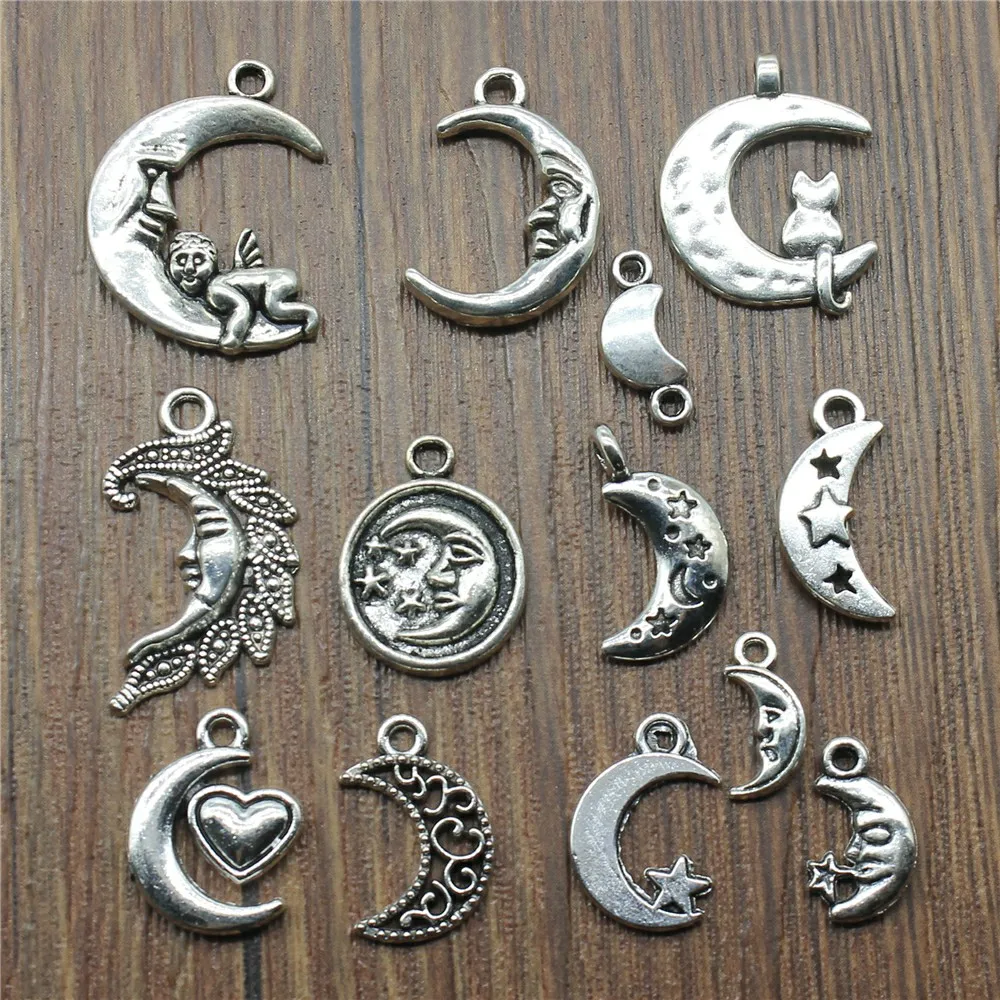 

20pcs/lot Charms Moon Antique Silver Color Moon Angel Charms Jewelry Findings Diy Moon Star Charms Wholesale