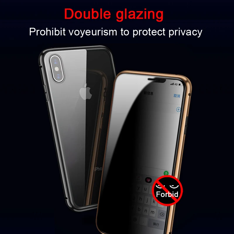 Metal Magnetic Adsorption Case For iPhone 11 pro Max XS MAX XR 8 7 Plus Anti-peep Tempered Glass Privacy Protection Screen | Мобильные