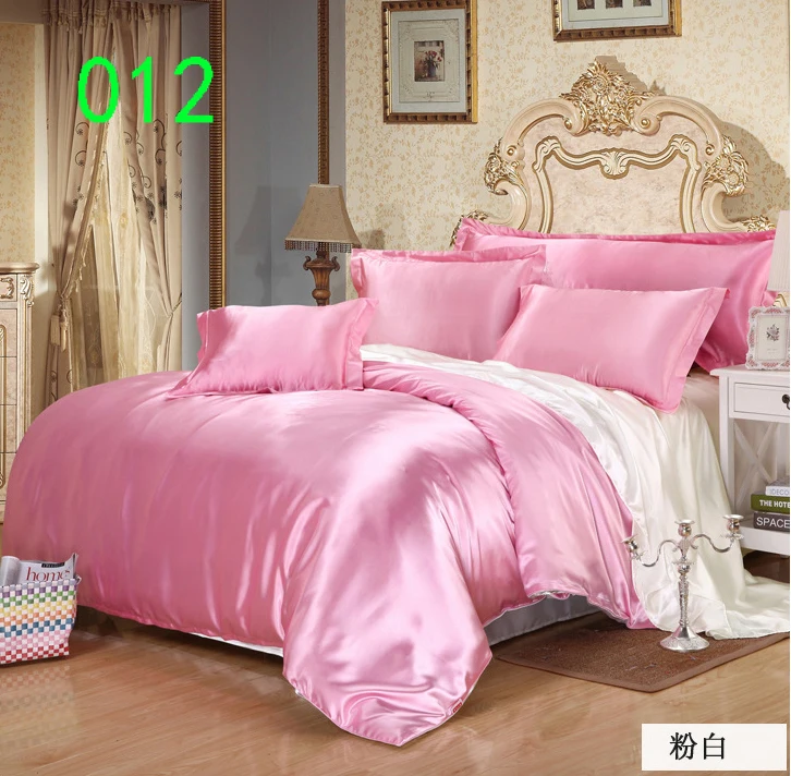 Pink White Bedclothes Set Bedding Sets Home Tribute Silk 3Pcs 4Pcs Duvet Cover Quilt Cover