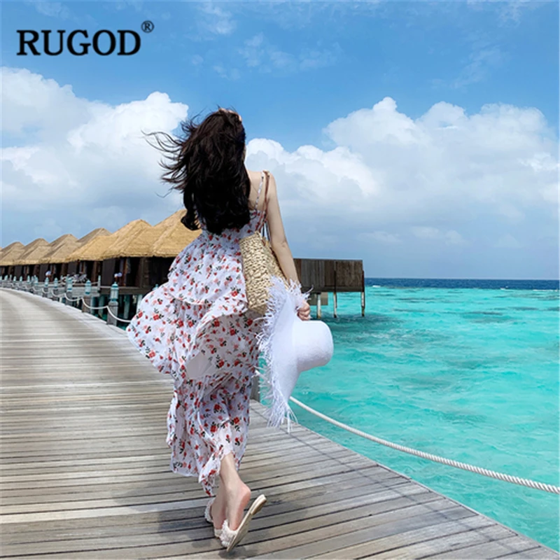 Женское шифоновое платье с цветочным принтом RUGOD повседневное пляжное без