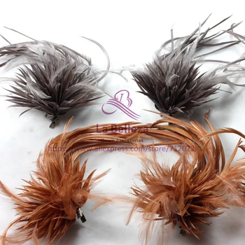 

La Belleza Long brown/coffee feather flowers 2pcs/lot clothing flowers FL171002