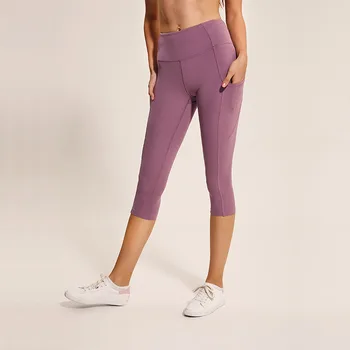 Calf-Length Pants High Waist Women Yoga Pants Workout Capri Pant Sport Leggings Fitness Training Gym Tights with Side Pocket 1