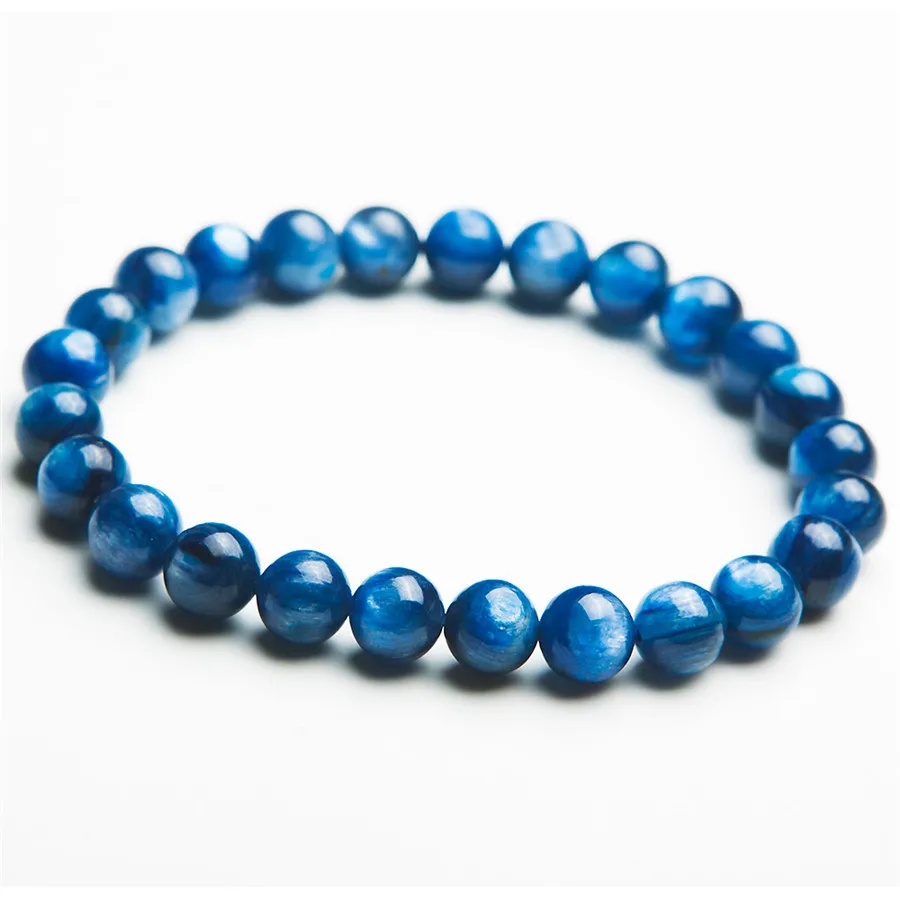 7mm Genuine Blue Natural Kyanite Bracelets For Women Female Crystal Round Bead Stretch Bracelet (1)