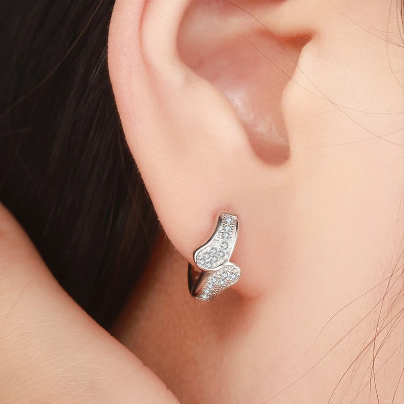 

New Hot Luxury Jewelry Mini Small Hoop Earrings,Fashion Temperament Sterling Silver 925 Round Circle Hoop Earrings With Crystal
