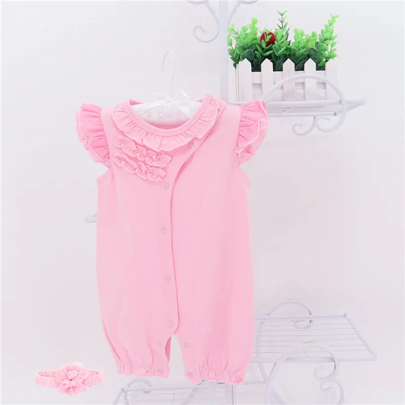Siyubebe/комбинезон для новорожденных девочек; Детские хлопковые кружевные короткие комбинезоны принцессы; комплект одежды для малышей; Ropa; комбинезон для девочек; одежда для детей от 0 до 12 месяцев - Цвет: Pink