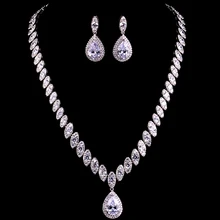 HIBRIDE Luxury White Gold Color Water Drop Oval Shape Shiny Stone Wedding Jewelry Sets For Bridal N-73