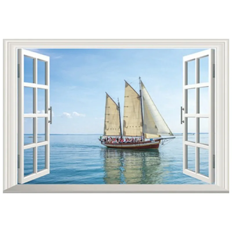 Wall Decorations Sea View Fake Window Art Stickers Sailing Ship Wall Decorations Sea View Fake Window Art Stickers Sailing Ship Vinyl Decals Office Home Living Room Removable Wallpaper In From