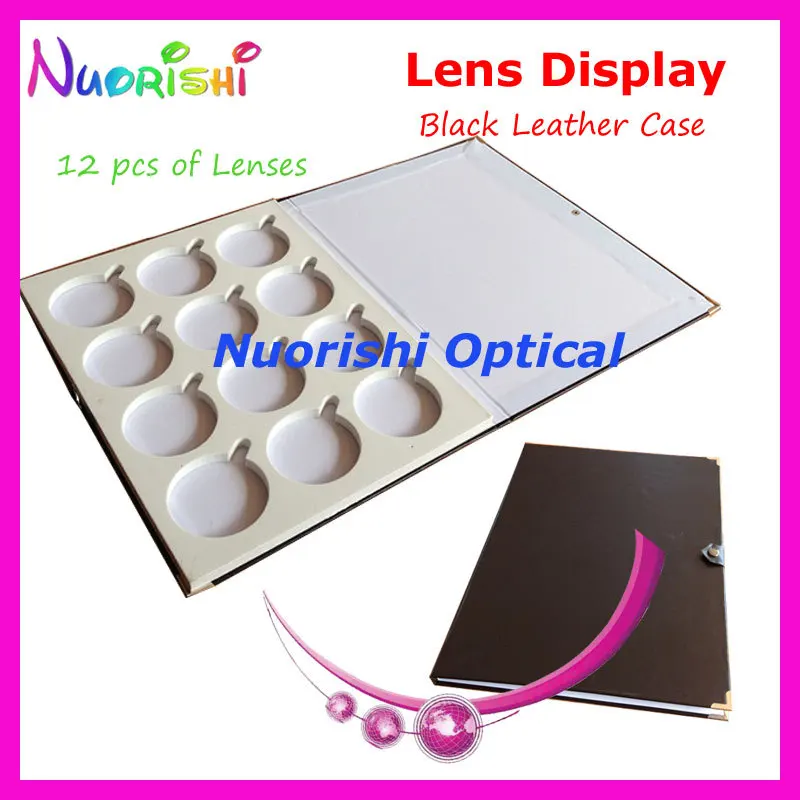 Black Leather Optical Lens Display Case Sample Box Tray Holding 12 pcs