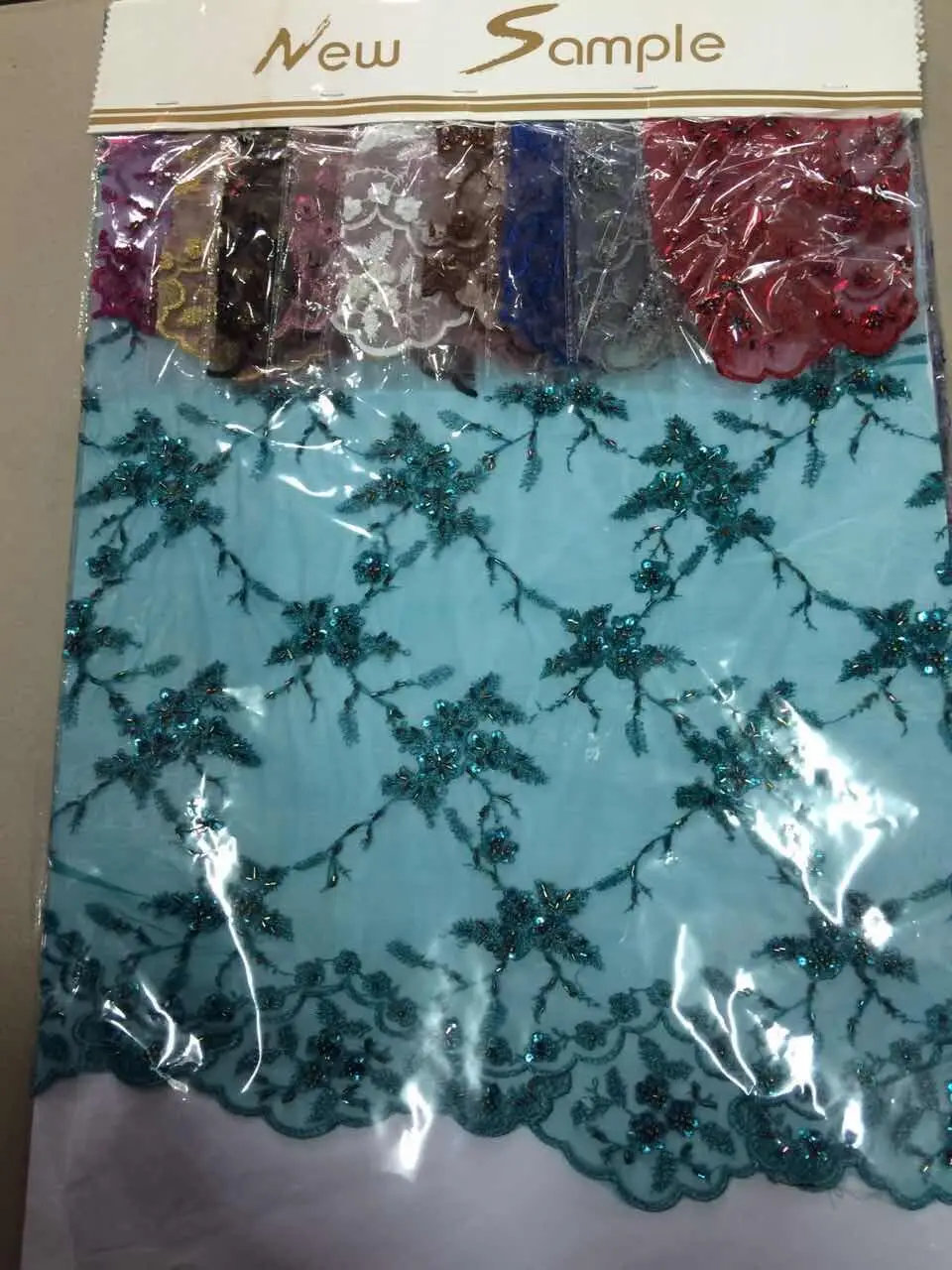 

Free shipping DHL 2015 blue tulle lace/tulle lace fabric/beaded lace fabric for party