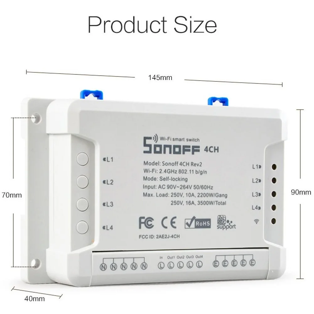 Sonoff 4CH беспроводной многоканальный wifi переключатель независимый пульт дистанционного управления для умного дома Автоматизация модуля управления Лер 220 В - Комплект: 4 way WiFi switch