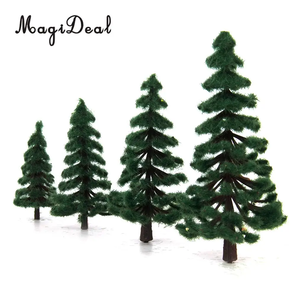 16Pcs Plastic Model Railway Railroad Forest Street Diorama Scenery Building Layout Green PIne Tree HO OO N Scale