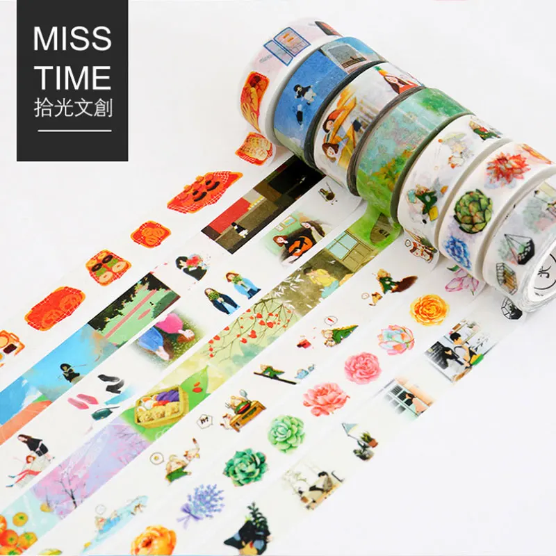 

1x MISS TIME Illustration series1.5cmX8m washi tape children like DIY Diary decoration masking tape stationery scrapbooking tool