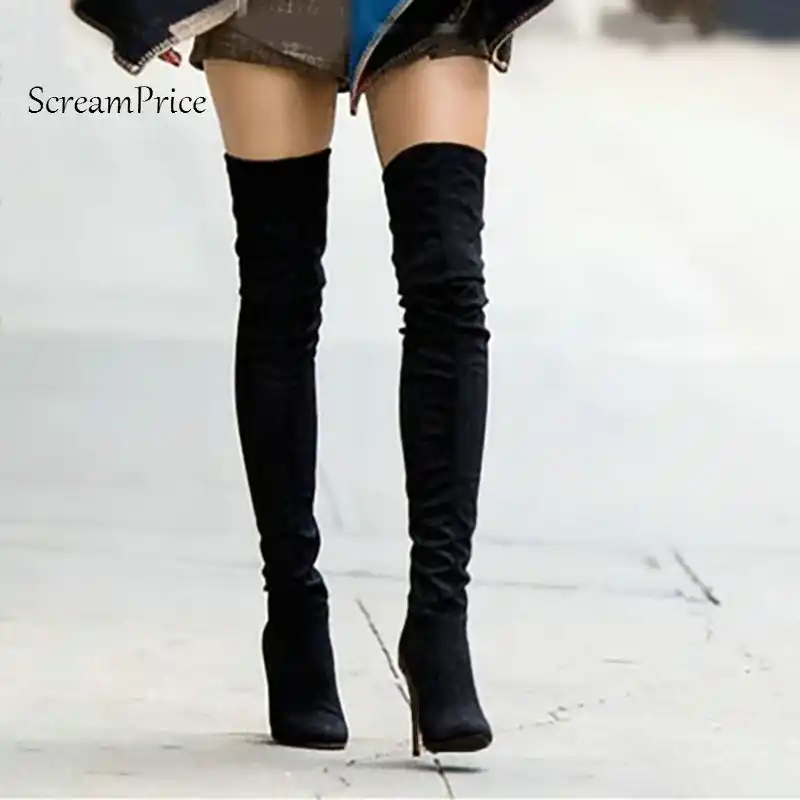 Stretch Suede Women Thigh High Boots 