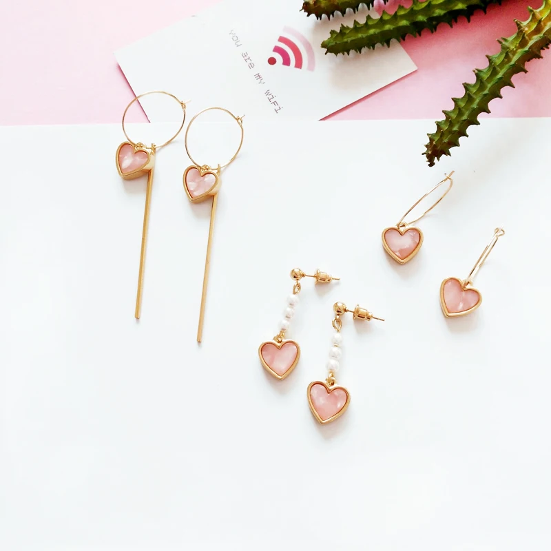 

New Cute Sweet Pink Heart Crystal Pearl Stud Earrings Lovely Candy Enamel Earring Fashion Jewelry For Party Women Gift Wholesale