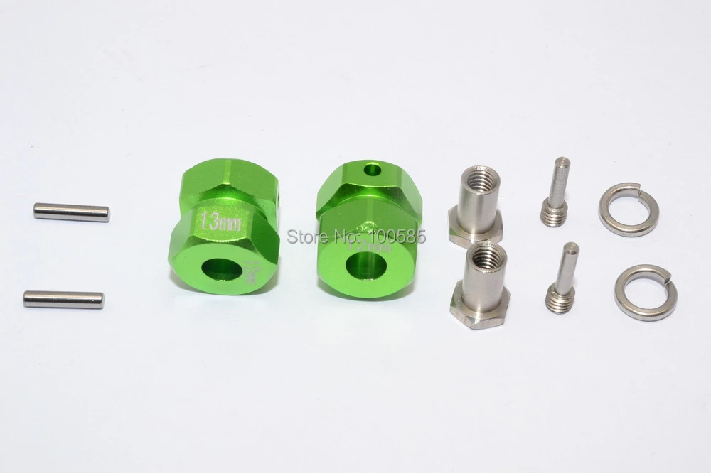 2Pcs Set Green Axial RR10 Bomber Upgrade Parts Aluminum Wheel Hex Adapter Inner 5mm, Outer 12mm, Thickness 19mm