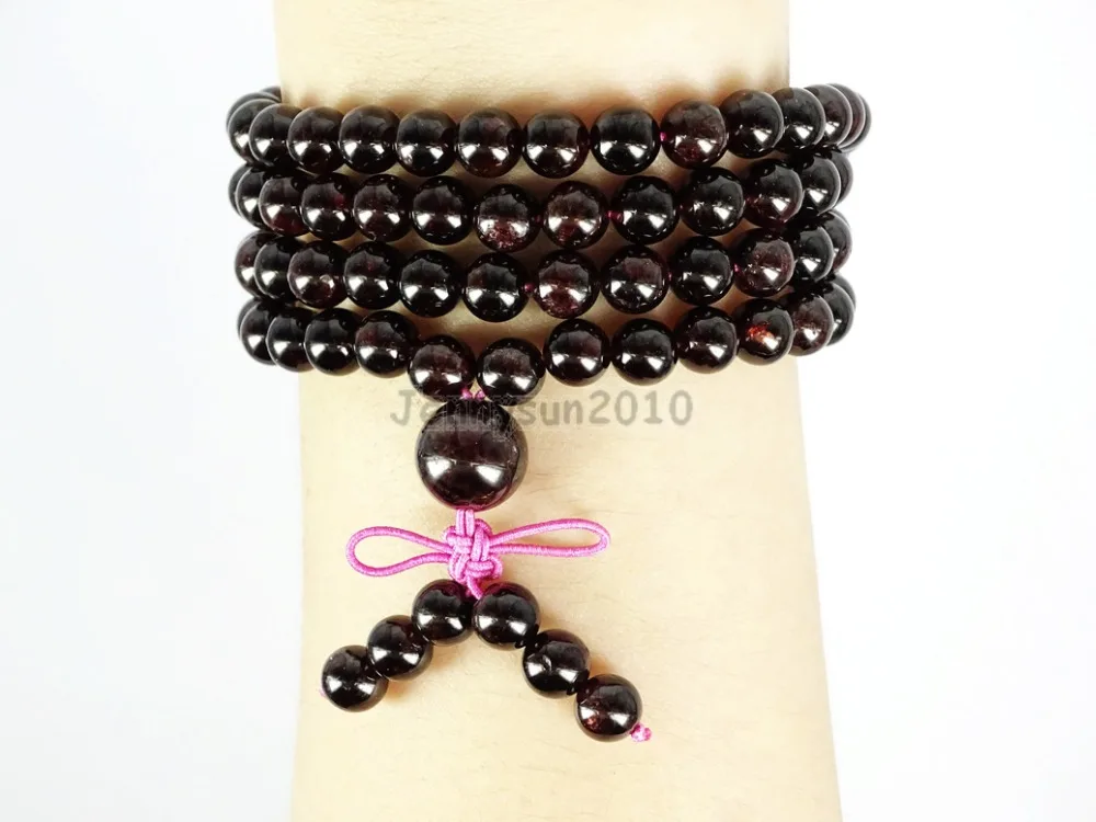 

Natural Garnet 6mm Gems Stone Buddhist 108 Beads Prayer Mala Multi-Purpose Stretchy Bracelet 5Strands/Pack