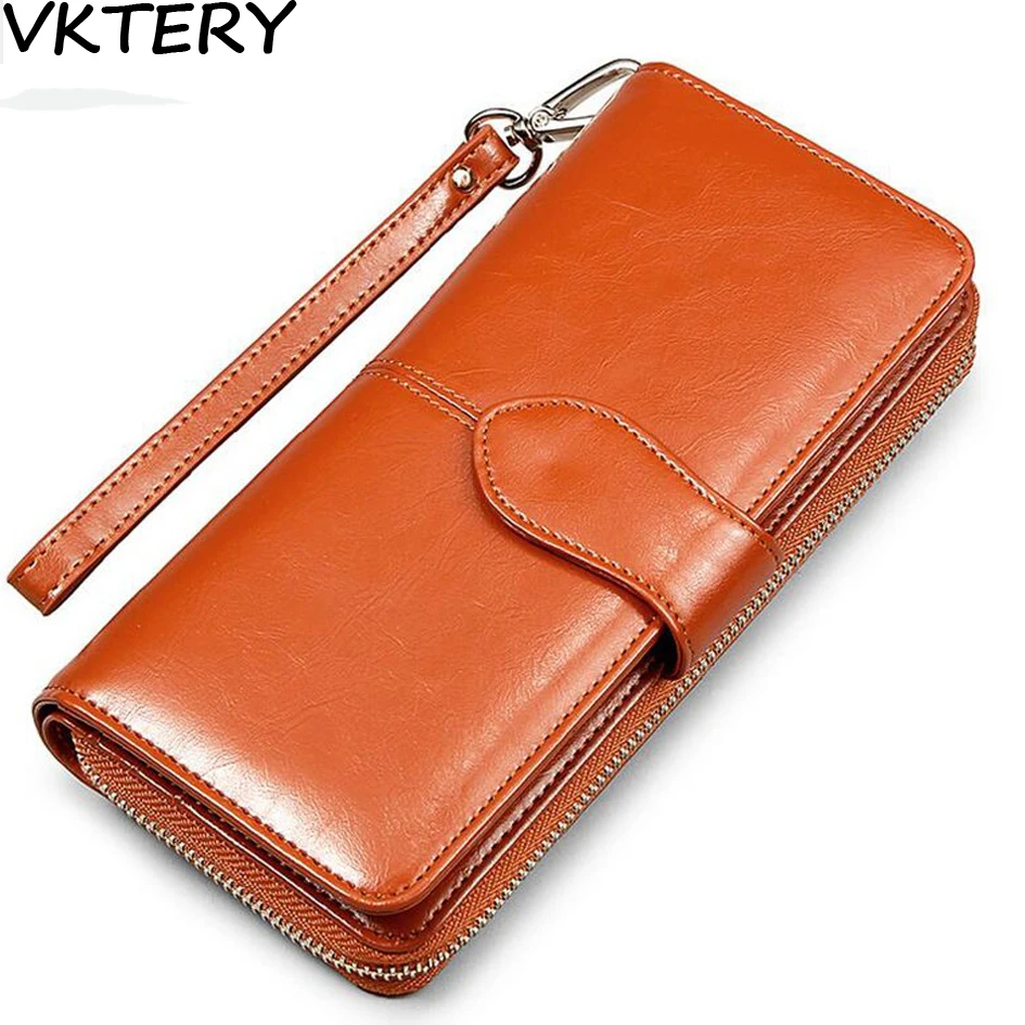2018 100% Oil Wax Cowhide Leather Women Wallet Phone Pocket Purse Female Card Holder Lady Clutch Carteira Feminina | Багаж и сумки