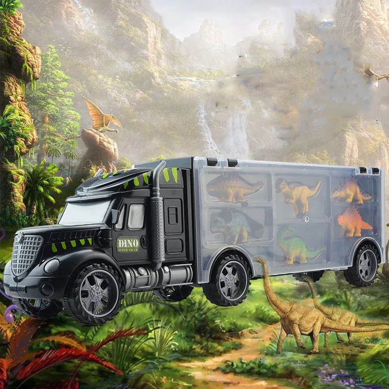 

Simulation Dinosaur trolley Model Car Alloy Plastic Contains storage box Transport engineering vehicles Toys For Children gifts