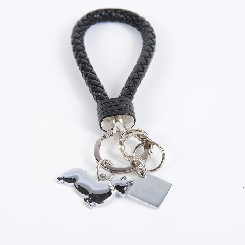 

Welsh Corgi Pembroke pendant key chains for men women PU leather rope silver color alloy bag charm car keychain key ring holder