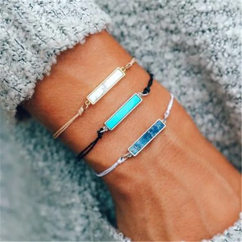 

ZORCVENS Bohemian 3 Colors Stone Bohemia Jewelry Gold Color Bracelets Bangles with Rope Chain for Woman Dropshipping