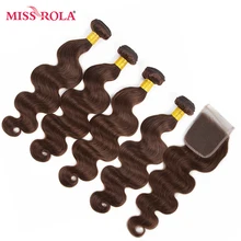 Miss Rola Hair Pre-colored Ombre Mongolian Body Wave Non Remy #4 100% Human Hair 4 Bundles with Closure Hair Extensions Haare