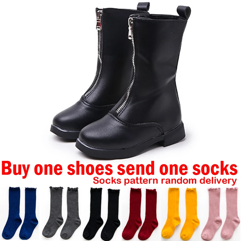 

Hunter Boots Winter Shoes for Girls Leather Boots Kids Winter Boots for Children Footwear Girl Black Red Boots with Zipper