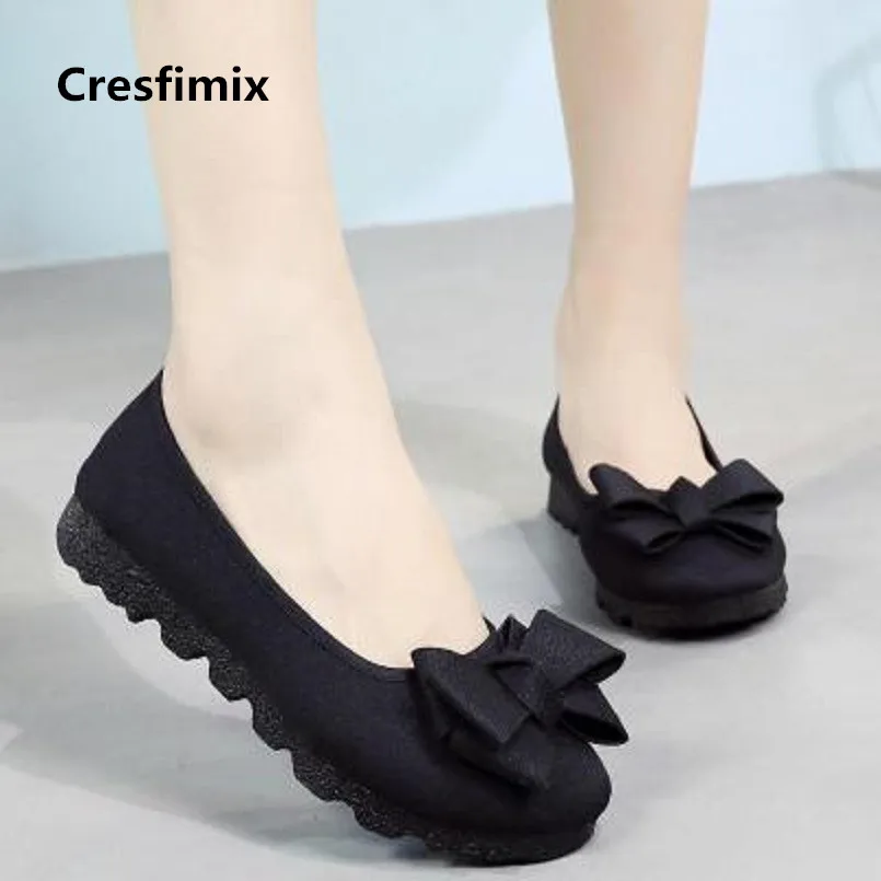 

Cresfimix women fashion spring & summer slip on flat shoes lady comfortable black loafers lady cool flock summer shoes a303