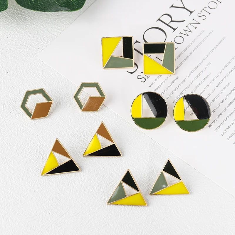 AENSOA, минималистичные эмалированные геометрические серьги-гвоздики карамельного цвета, 4 стиля, милые Полые маленькие серьги для женщин, подарок для девушек